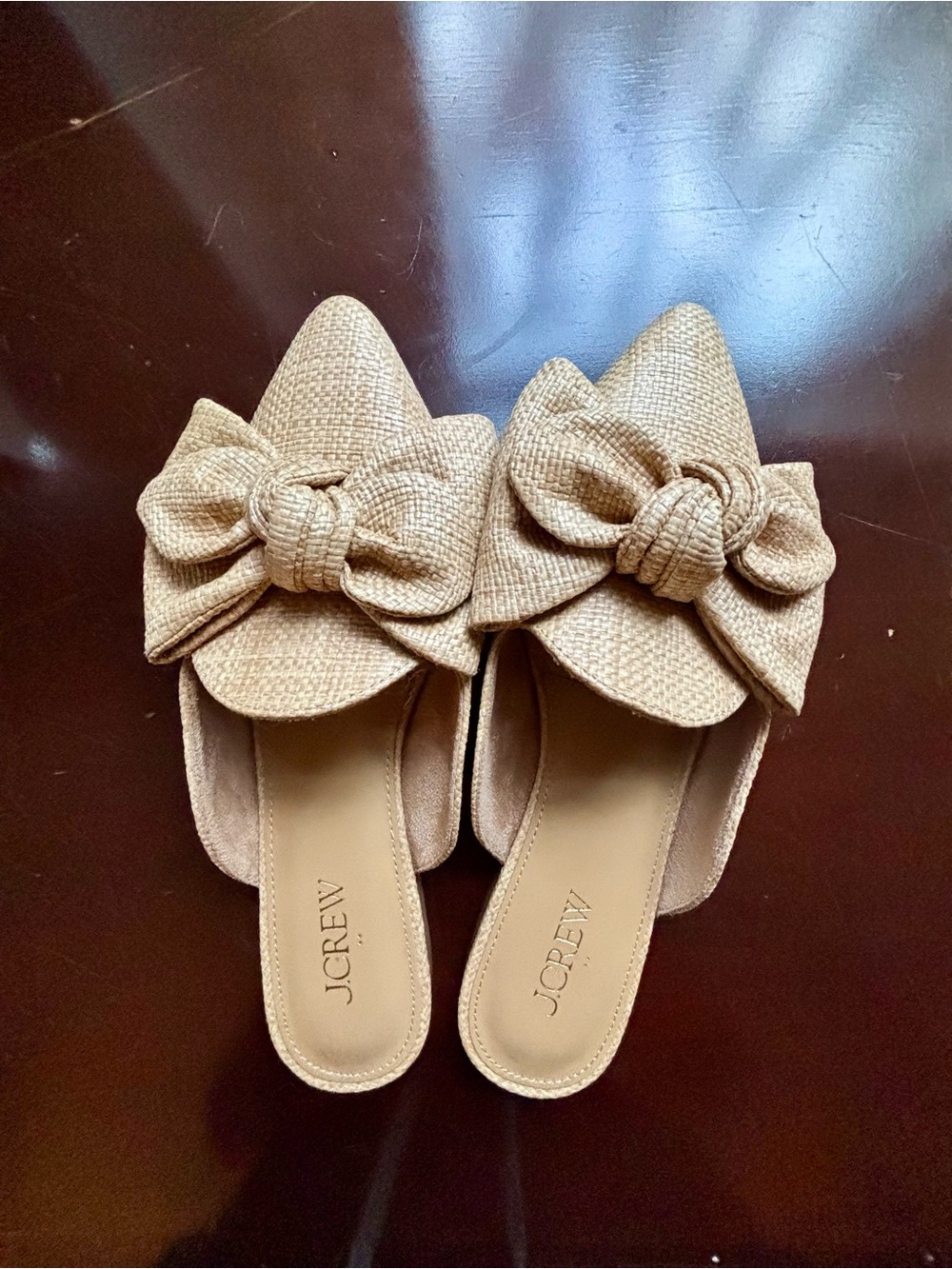 J. Crew Woven Bow Mules - Toasted Brown Straw